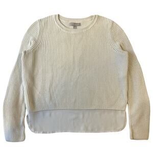Banana Republic Women Sweater Size XS Ivory Long Sleeve Sheer Hem Layered Look